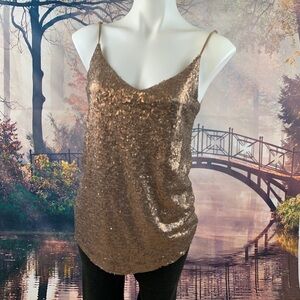 Joe Fresh Bronze Sequin Spaghetti Strap Tank Top